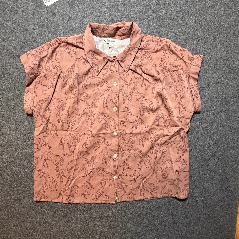Wrangler Western Button-Up Shirt Womens S Dusty Pink Horse print Pre-Line Rare